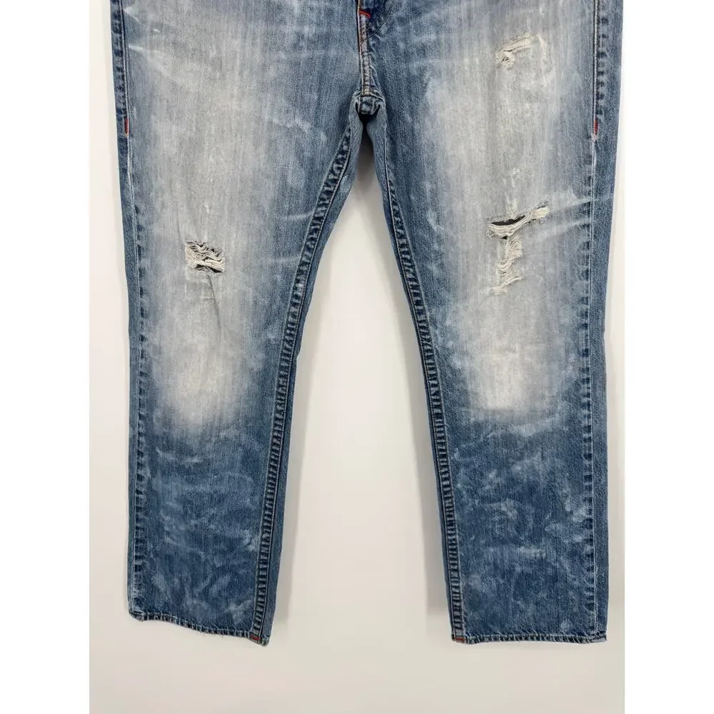 True Religion Jeans Mens 40 Distressed Ripped Fade Straight Leg Blue Denim Pants
